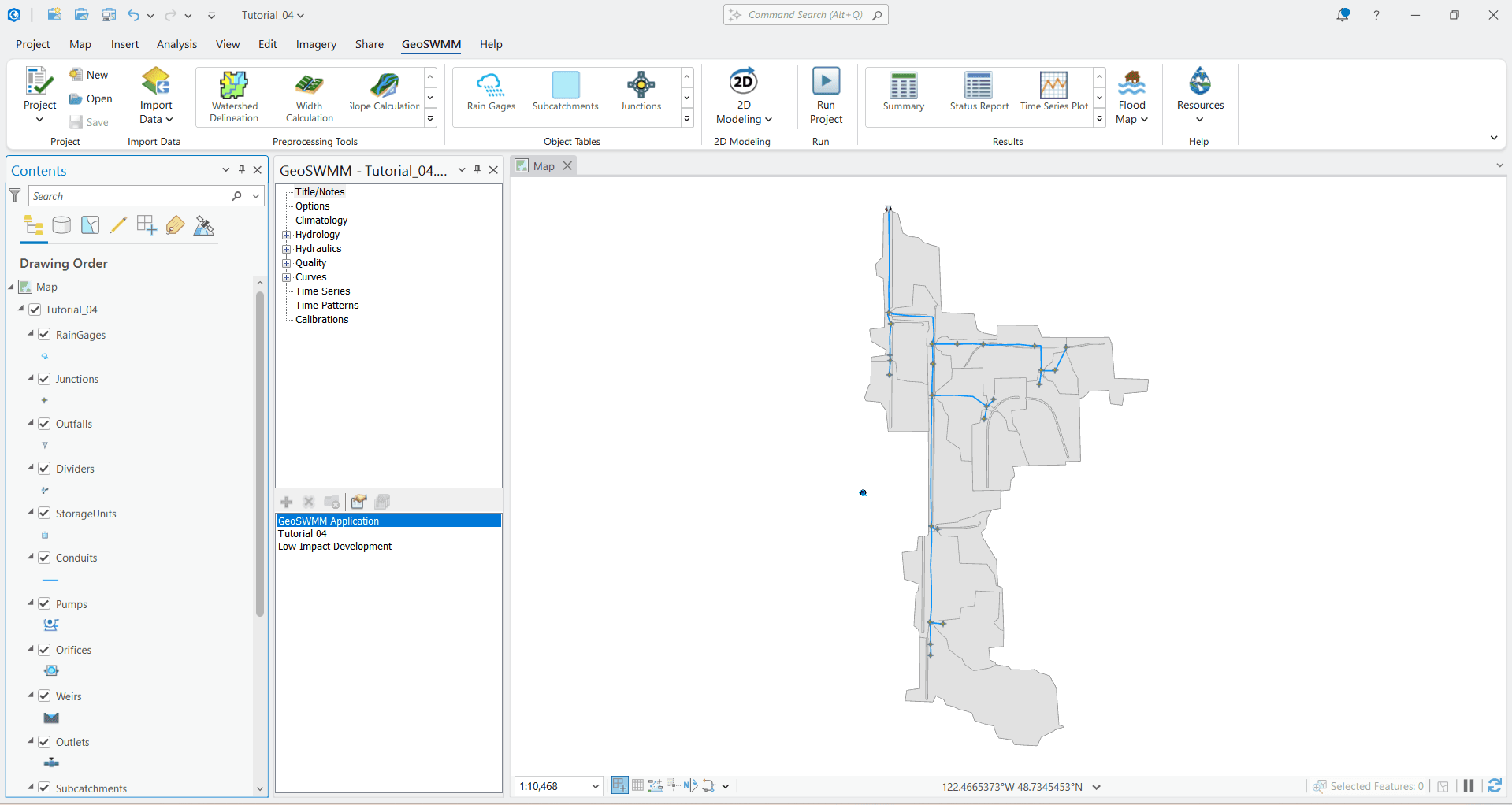 Figure 2.2: GeoSWMM Geo-database in ArcGIS Pro for Tutorial 04