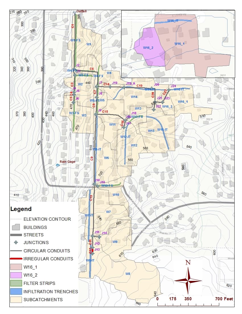 Figure 2.4: Re-discretization of Subcatchment W16