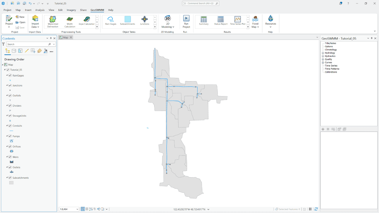 Figure 2.2: GeoSWMM Geodatabase in ArcGIS Pro for Tutorial 05
