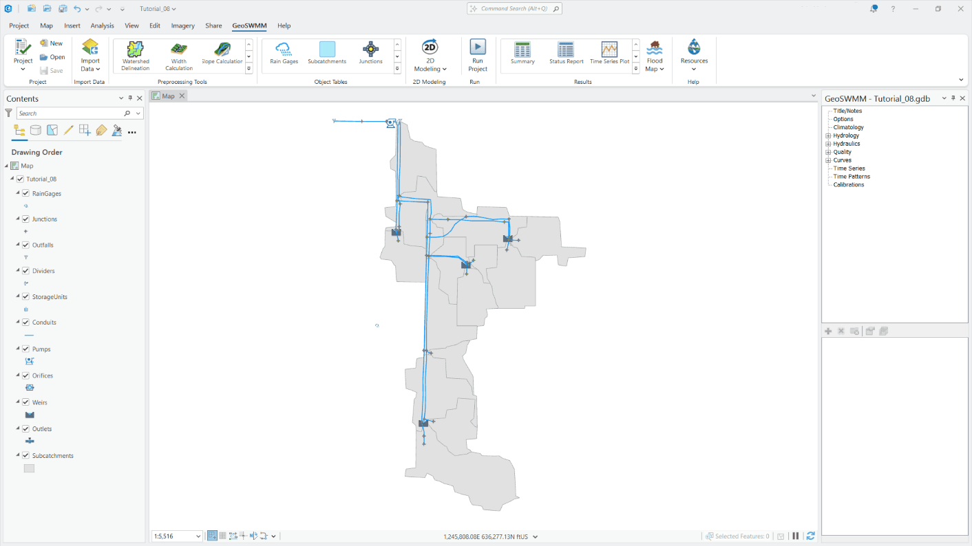 Figure 2.2 : GeoSWMM geodatabase in ArcGIS Pro for Tutorial